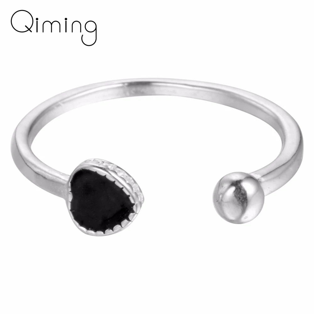 Кольца с черным сердцем круглые открытые кольца на палец шариком для женщин