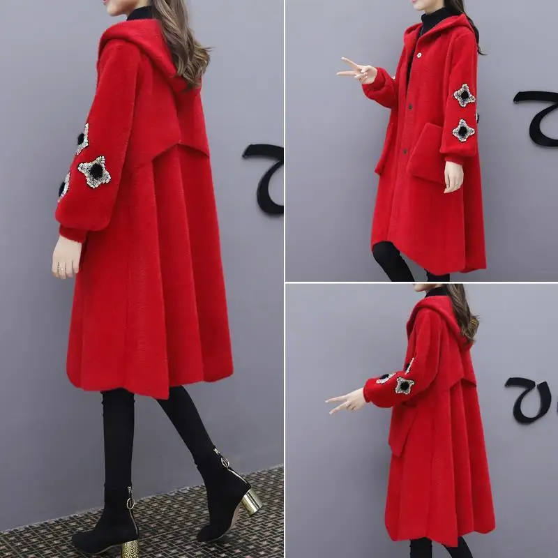 

2020 spring and autumn new ladies outer wear mid-length mink-like mink fur coat cardigan sweater coat
