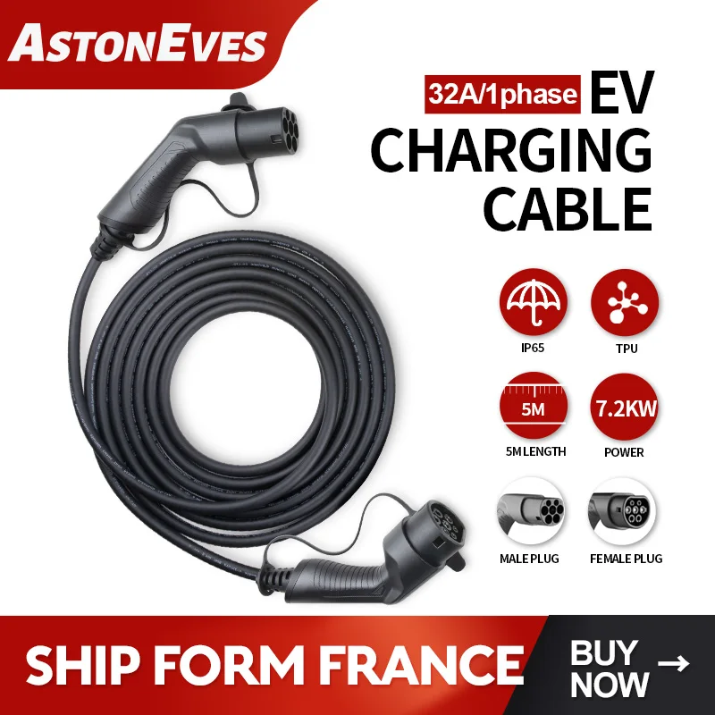 

EV Charging Cable cord 32A 7.2KW 1 Phase Electric Vehicle Cord for Car Charger Station Type 2 Female to Male Plug IEC 62196