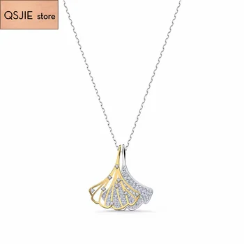 

QSJIE High quality SWA New Apricot Leaf double-layer openwork women's Necklace Charming fashion jewelry