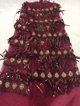 

Latest High Quality African Tulle Lace Fabric Nigeria Lace Fabric 2019 Wine Color French Sequins Net Lace Materials CD28921