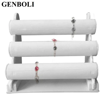 

3-Tier Bracelet Jewelry Display Rack Black Velvet Bangle Watch Display Organizer Storage Holder