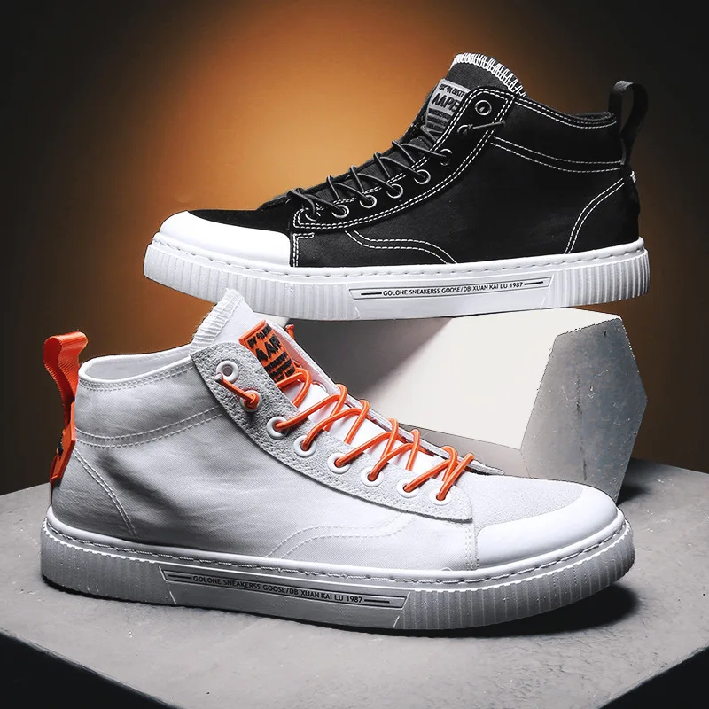 

2019 Summer Canvas Shoes Men's Small Dirty Orange High-top Board Shoe Trend Versatile Breathable MEN'S Casual Shoes Mid-top Skat