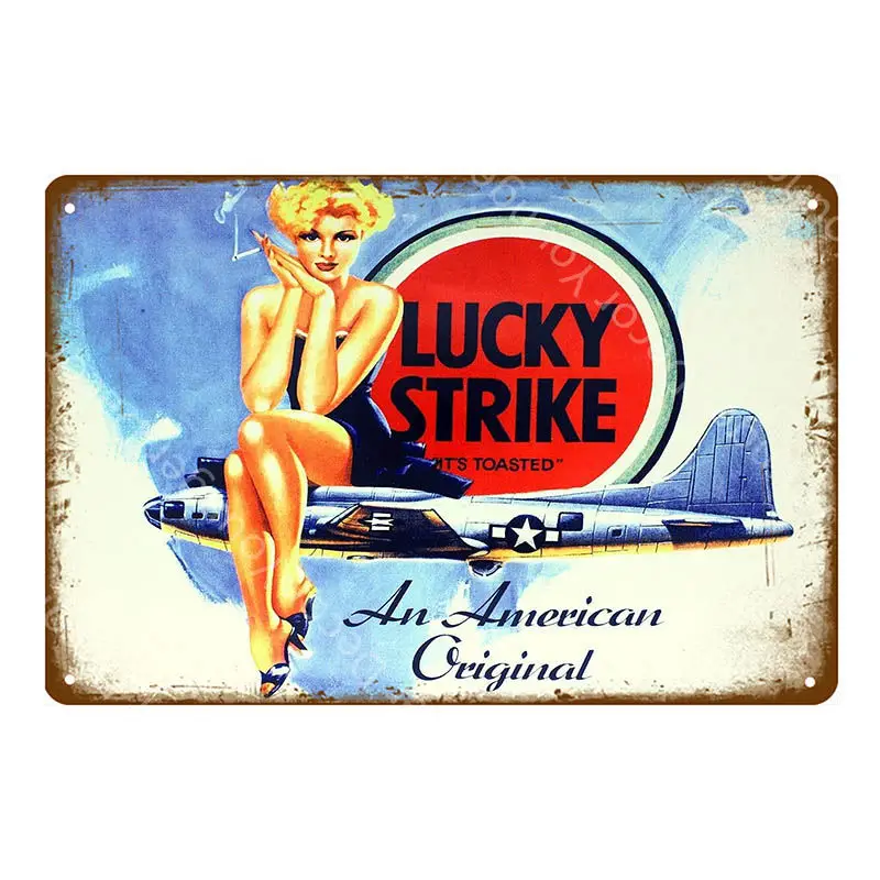 YD6788DI Модель самолета металлическая вывеска Pin Up девушки ВИНТАЖНЫЙ ПЛАКАТ американская Франция темно-синий самолет настенная живопись Паб Бар домашний декор YI-187 - Цвет: YD6788DI