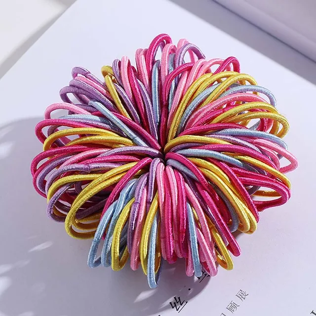 100/500pcs/Bag Girls Cute Colorful Basic Elastic Hair Bands Ponytail Holder Children Scrunchie Rubber Band Kids Hair Accessories 100pcs 3