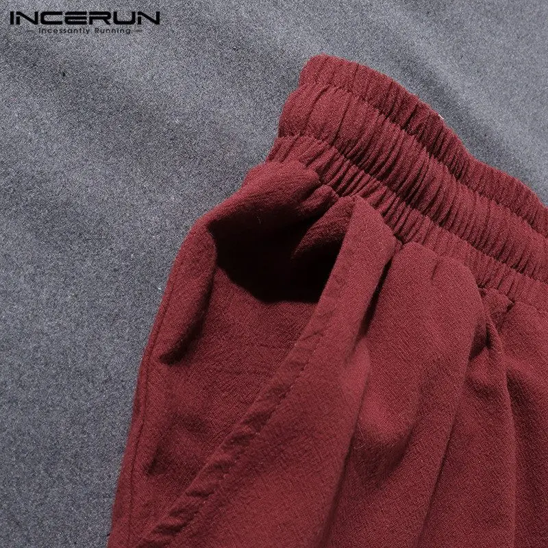 INCERUN, осенние мужские однотонные повседневные шаровары, модные, Harajuku, хлопковые мужские спортивные штаны, джоггеры, эластичные брюки, уличная одежда