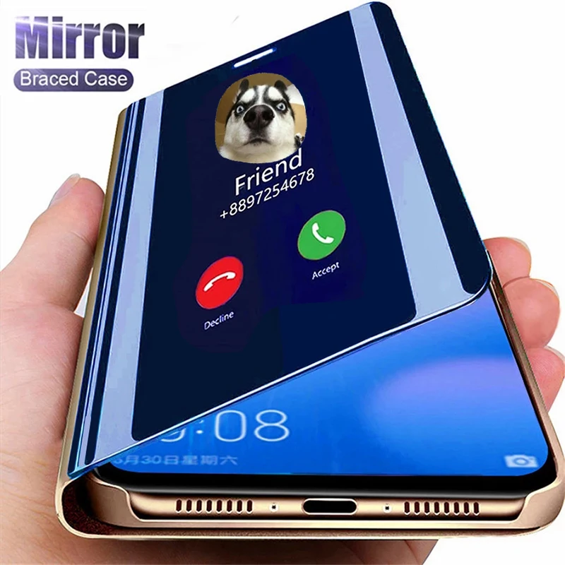 Умный зеркальный флип-чехол для телефона OPPO Realme 7 7i 6i 5i 6 5 C3 C15 Reno Pro A31 A32 A52 A53 A72 A91 A92