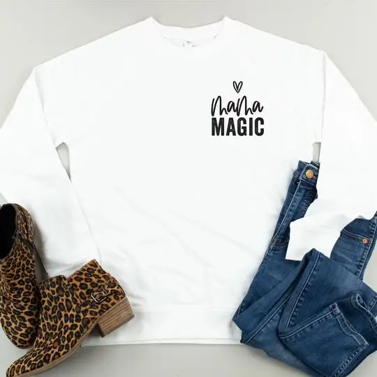 Mama Magic momlife Толстовка Пуловер забавные графические пуловеры tumblr Цитата гранж Чистый хлопок джемпер повседневная одежда свитер Топ - Цвет: White-black txt