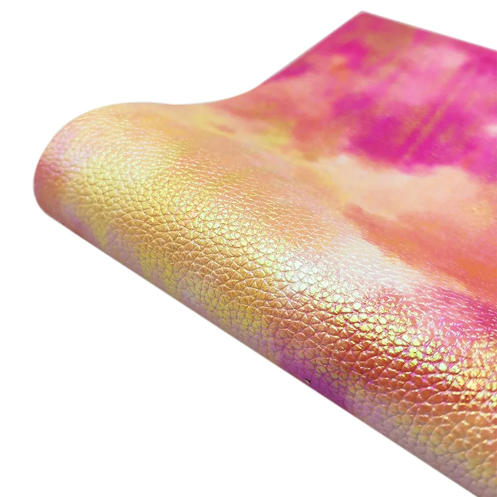 10pcs Printing Flower PU Leatherette Fabric Suede Cartoon Leopard Print Hologram Iridescent DIY Bow Toy Craft Handmade Wholesale