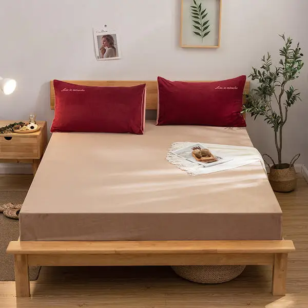 High Quality Bed Sheets Fitted Sheet Winter Warm Crystal Velvet Twin Full Queen King Flannel Mattress Cover Protector Sabanas - Цвет: K7