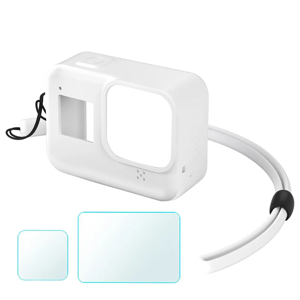 WH Защитный чехол для Gopro, набор аксессуаров для Go Pro 8, черный корпус, мягкий силиконовый чехол+ закаленная пленка для Go-pro 8, черный - Цвет: WH