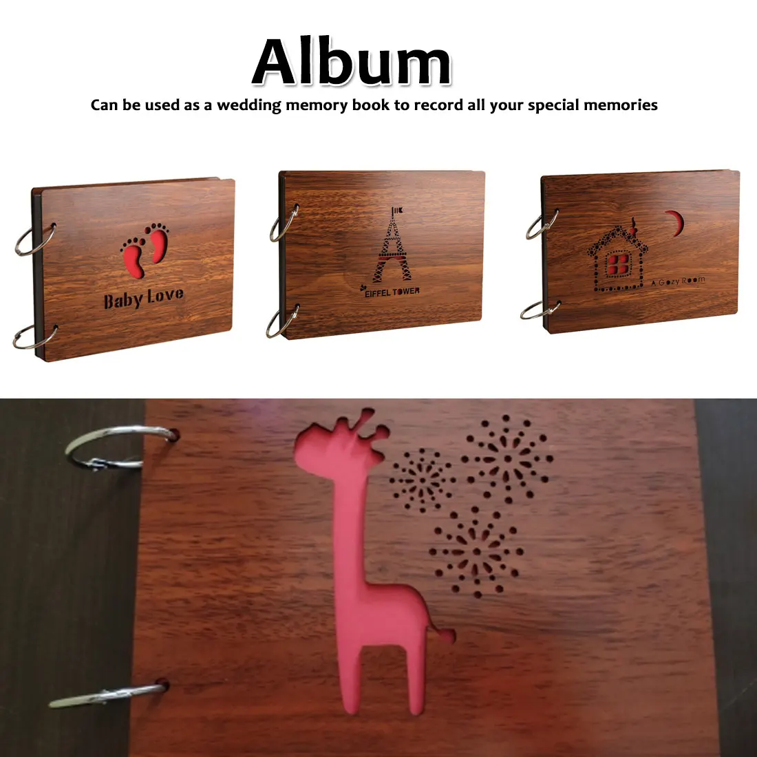 1pcs Handmade Loose-leaf Pasted Photo Album Personalized Baby Lovers DIY Wedding Memorial Photo Album 8 Inch Wood Cover Albums