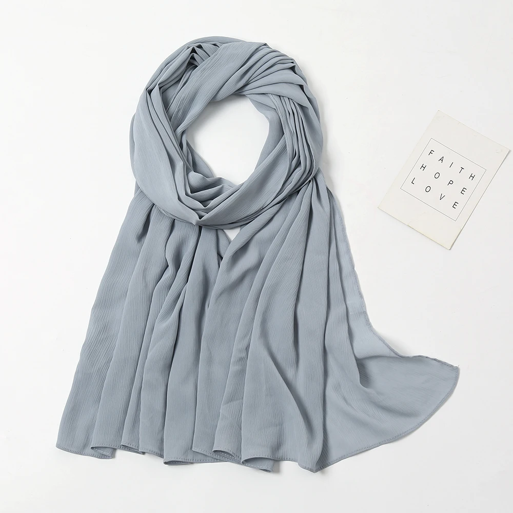 Crinkle Crepe Chiffon Hijab Scarf para Mulheres,