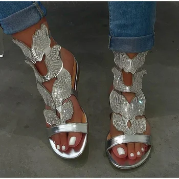 

2020 Woman Crystal Flat Sandals Ladies Open Toe Butterfly Buckle Shoes Woman Comfort Casual Fashion Sandals Female Summer