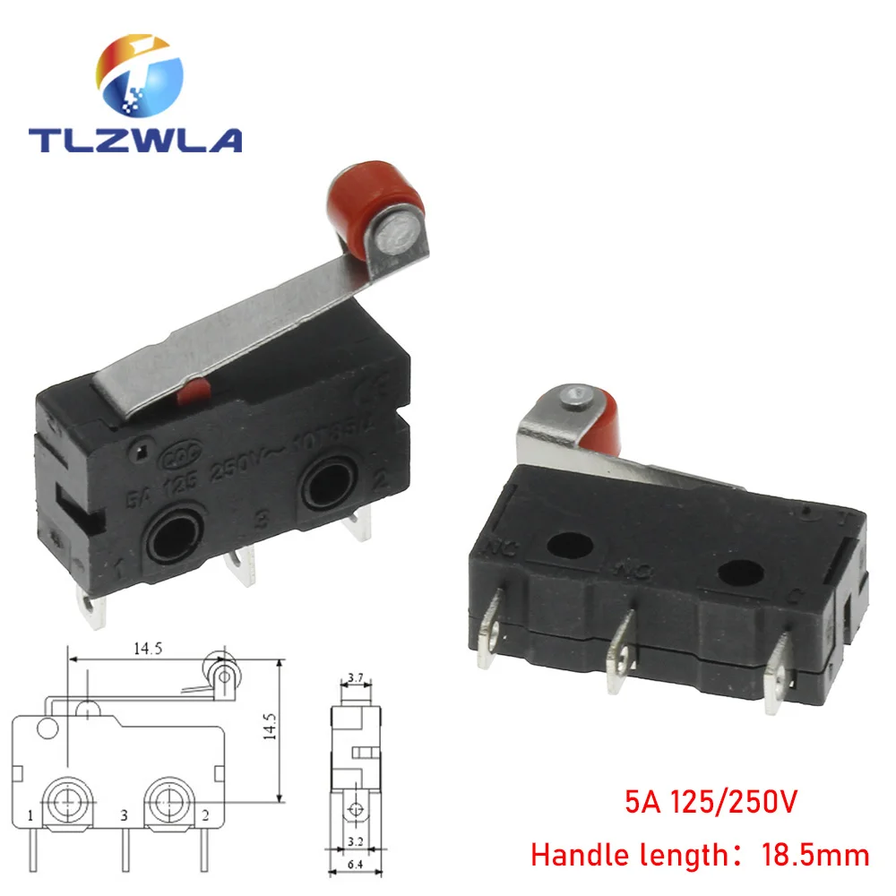 Micro Switch Copper Contact 5A 125/250V Mini Limit Switch No Nc 2/3Pin Roller Arc Rod Quick Button Switch