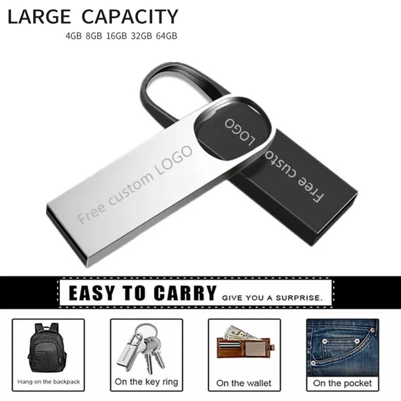 Usb Flash Drive Usb 2.0 Metal Keychain Pendrive 128GB 64GB 32GB 16GB 8GB 4GB Usb Memory Stick Pen Drive Free Custom LOGO