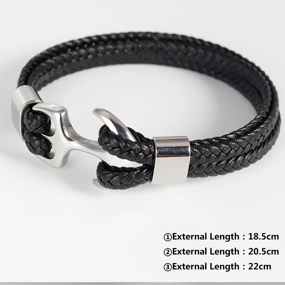 Men's Titanium Steel Bracelet Black Personality Leather Woven Anchor Leather Bracelet Rope Bracelet For Men Gift High Quality