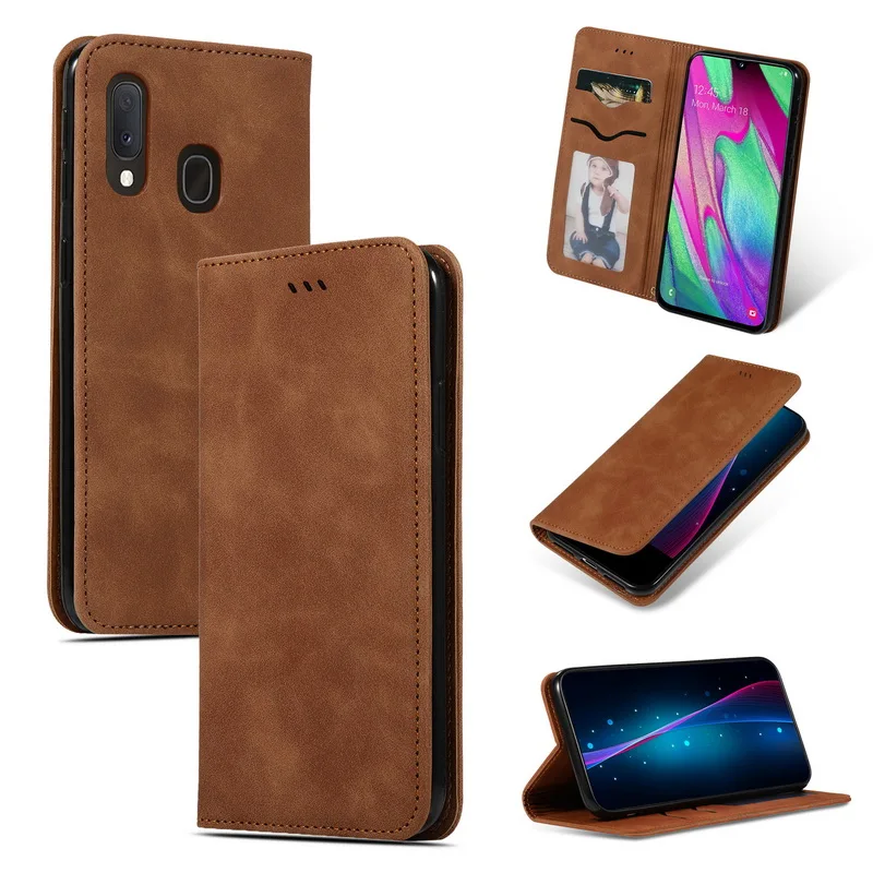 Магнитный Флип-бумажник чехол для samsung Galaxy A50 A70 A30 A60 A7 A9 A6 A8 Plus J4 J6 Prime чехол из натуральной кожи чехол - Цвет: Коричневый