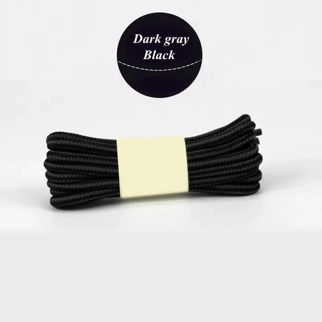 1 Pair 18 Colors Striped Double Color Shoe laces Round Outdoor Sneakers Shoelaces Cotton Boots Shoelace 70CM 90CM 120CM 150CM Dark gray black