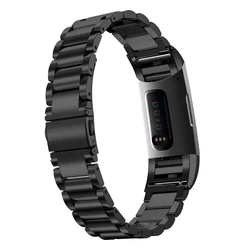 Sleek Black Stainless Steel Watchband Strap - Premium Metal Replacement Bracelet - Fitbit Charge 4 (Black)