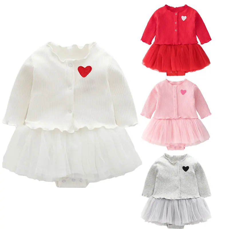 

2019 Baby Girl Dress Long Sleeve Heart-shaped Baptism Dress For Baby Girls 1 Year Birthday Cute Dresses Set Infant Coat Outfits