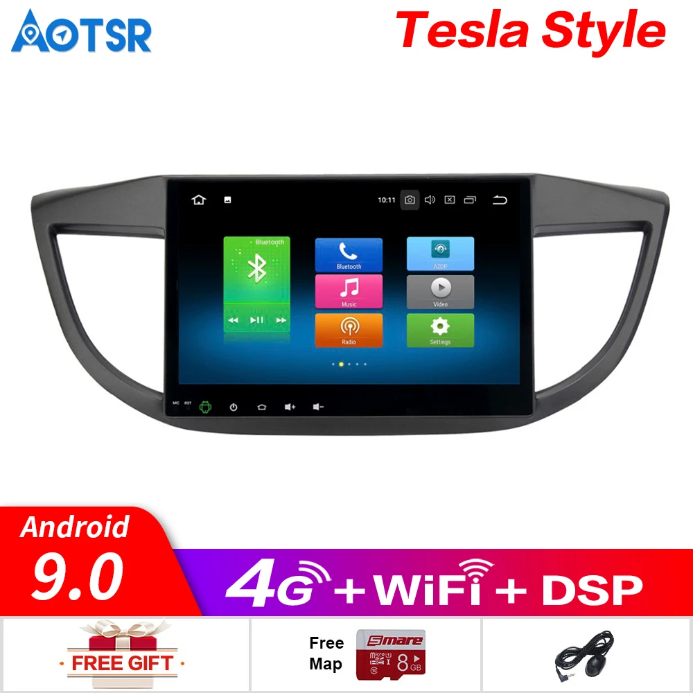 Discount Tesla style Android9.0 8 Core 4GB RAM 32GB ROM Car DVD Player GPS Navigation For HONDA CRV 2012-2015 Headunit Autoradio WIFI 0
