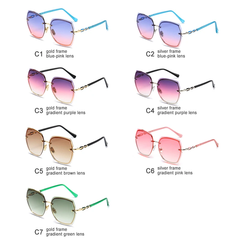 VEVAN Brand Designer Fashion Rimless Sunglasses Women UV400 Square Sun Glasses Vintage Gradient Lens Lentes de sol mujer oculos