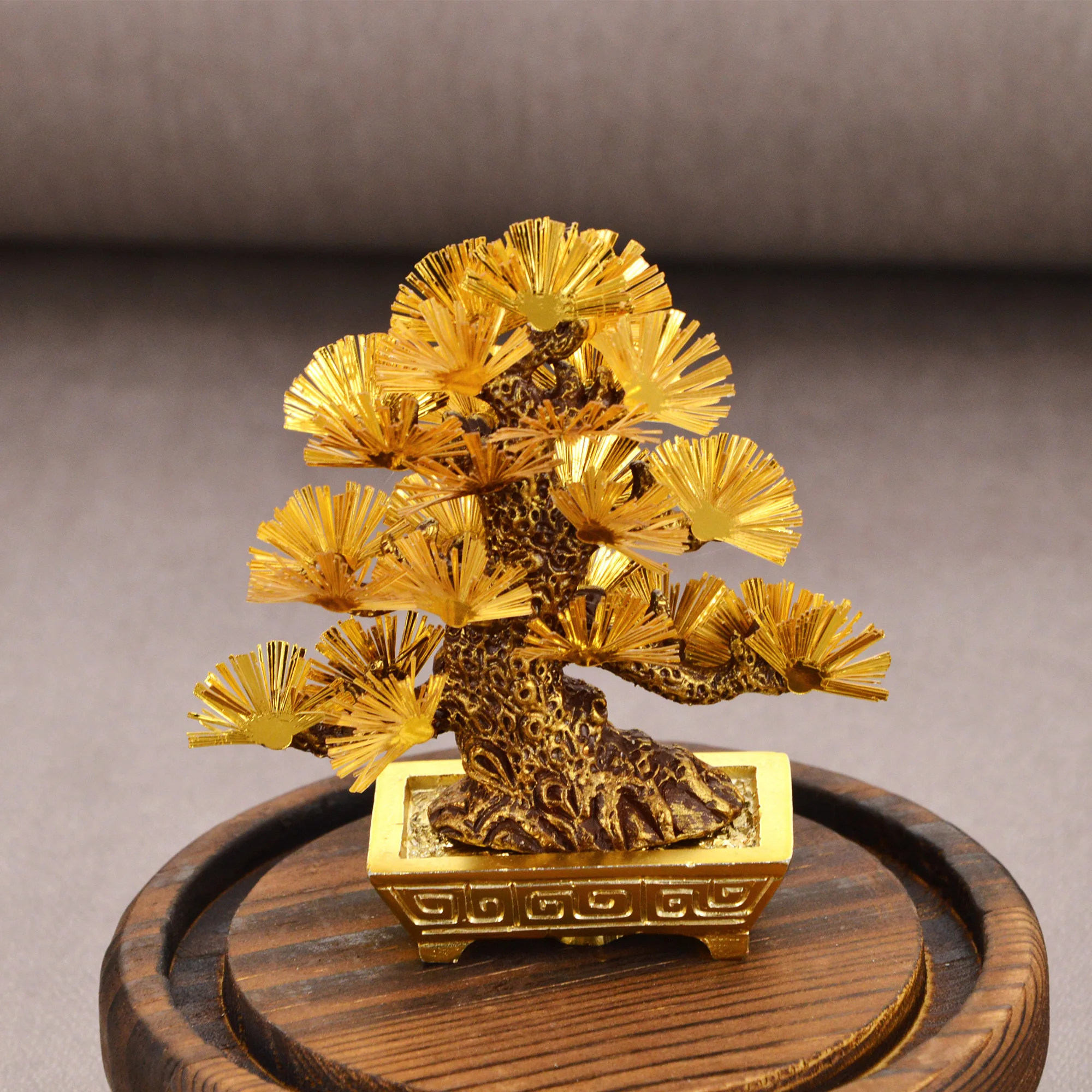 Feng shui Decor Lucky Wealth Ornament 24k Gold Foil Pine Tree Gold Crafts Office Desktop Lucky Ornaments Home Decoration Gifts