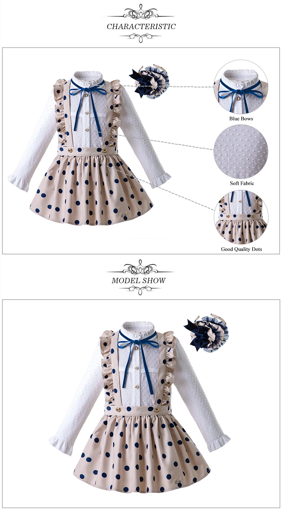 Cutestyles/осенний комплект для маленьких девочек; блузка с длинными рукавами и юбка в горошек цвета хаки; детская одежда; головной убор; одежда для детей; EG-DMCS107-B372