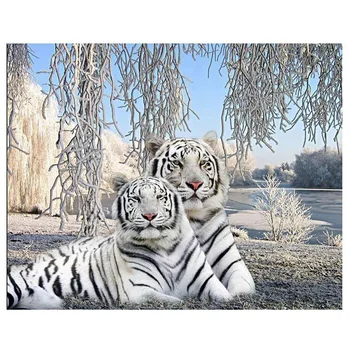 

5D Diamond Painting Cross Stitch Diamond Embroidery Two Cute Leopard Full Round Rhinestones Home Decoration Craft Decor