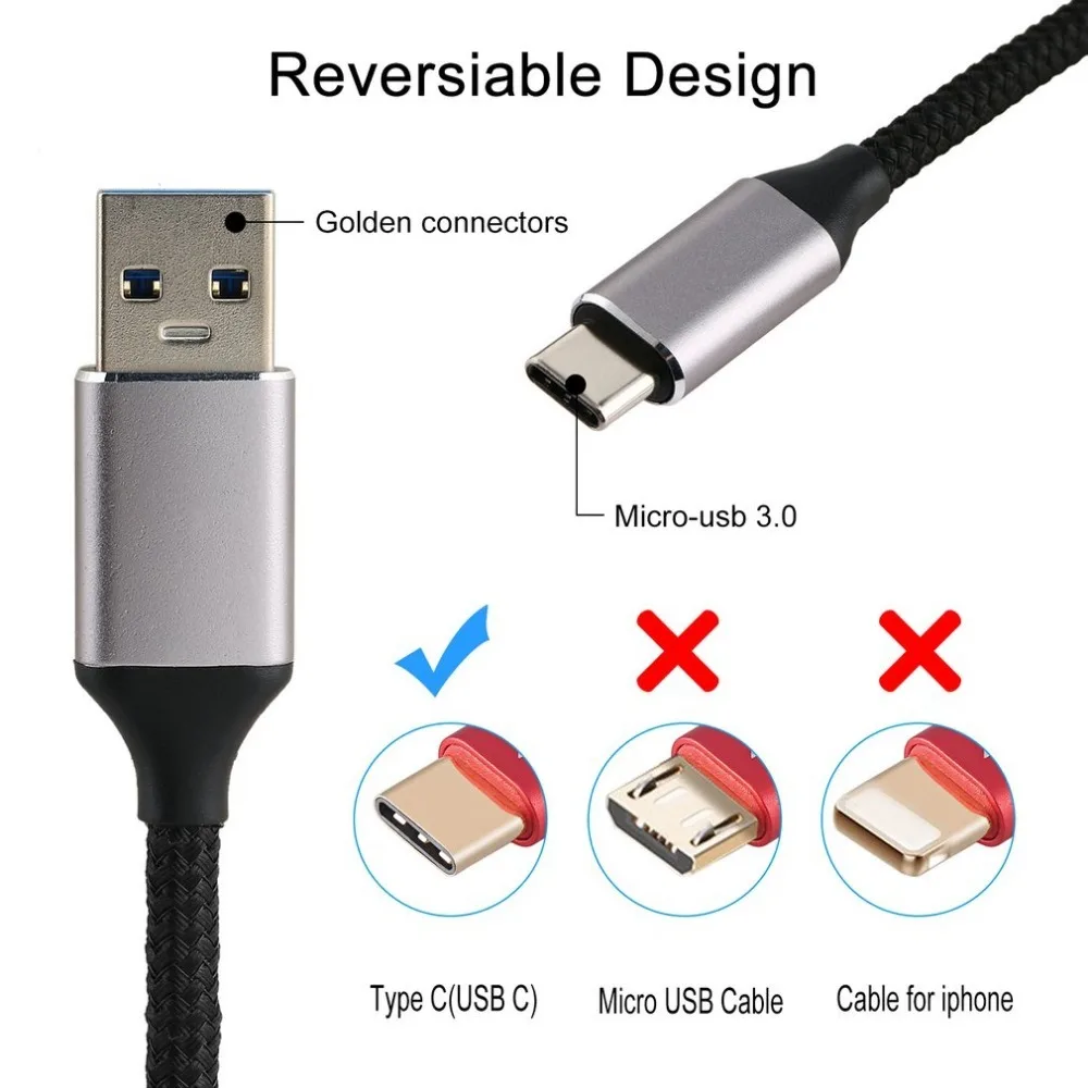 1 м USB 3,1 type-C к USB 3,0 кабель папа-папа нейлоновый плетеный кабель высокая скорость передачи кабель синхронизации данных и зарядки