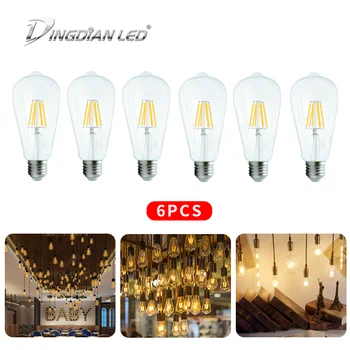 

LED 220V 6pcs ST64 Edison LED bulb perfect packaging 4W 6W 8W vintage LED filament bulb home decoration chandelier light source