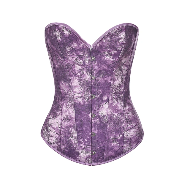 Floral Printed Purple Denim Burlesque Corselet Overbust Sexy Corset Top  Gothic Clothing Korsett For Women Slimming Club Wear