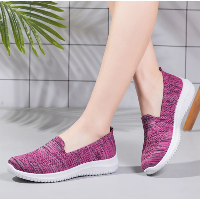 Female Walking Shoes Mesh Breathable Casual Women Sneakers Slip-On Sock ...