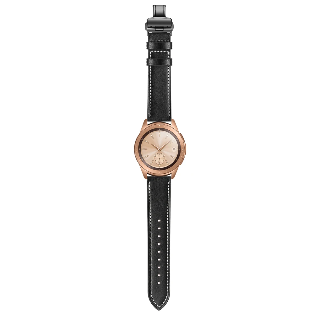 UEBN 20 мм 22 мм черная бабочка пряжка кожаный ремешок для samsung galaxy watch 42 мм 46 мм браслет для samsung gear S2 S3 ремешок для часов