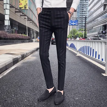 

2020 Fashion Men Striped Dress Pant Business slim Casual Slim Fit Pantalon A Carreau Homme Classic Vintage Check Suit Trousers