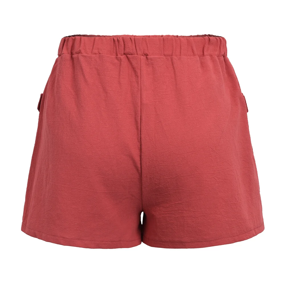 leather shorts Elastic Waist Pockets Shorts Solid Color Summer Shorts Woman Causal Loose Elastic Wasit Daily Cotton Linen Female Shorts New D30 lululemon shorts