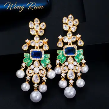 

Wong Rain Bohemian 100% 925 Sterling Silver Created Moissanite Sapphire Gemstone Drop Dangle Earrings Fine Jewelry Wholesale