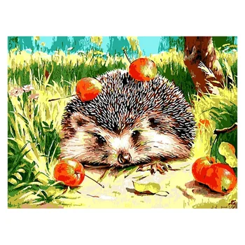

Hedgehog DIY Oil Painting Paint By Number Kit-Animal Theme 16x20 Inch (Frameless) Hedgehog apple