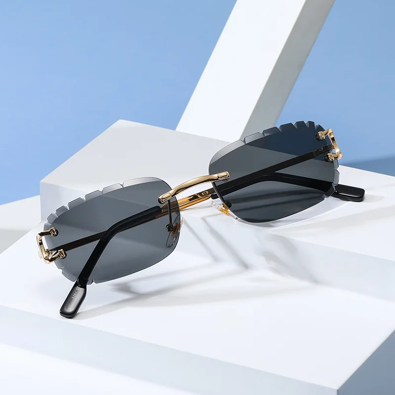 

New trimmed oval inverted sunglasses 2021 new pattern trimmed rimless glasses UV400