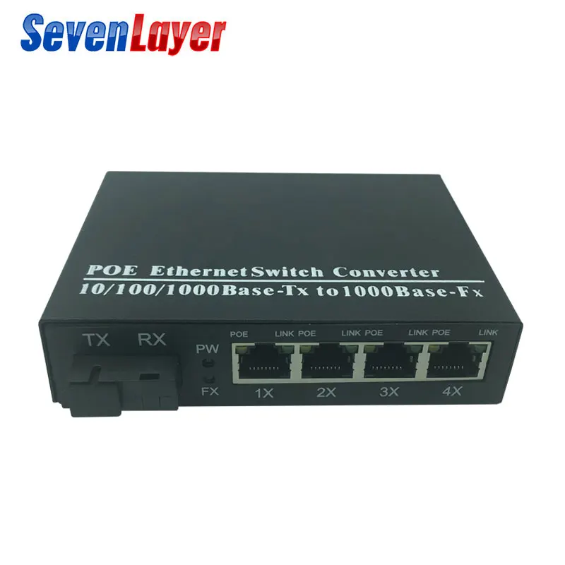 Коммутатор poe 1 SC волоконный порт 4 RJ45 Gigabit ethernet 5 poe 10/100/1000 м медиаконвертер plug play fast ethernet коммутатор