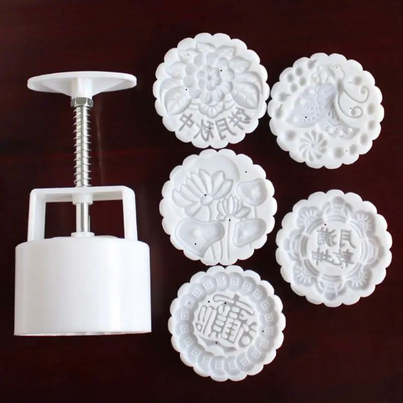 5Pcs Hand Press Cookie Stamps Moon Cake Decor Mould Barrel Mooncake Mold 125g Pastry DIY Tool