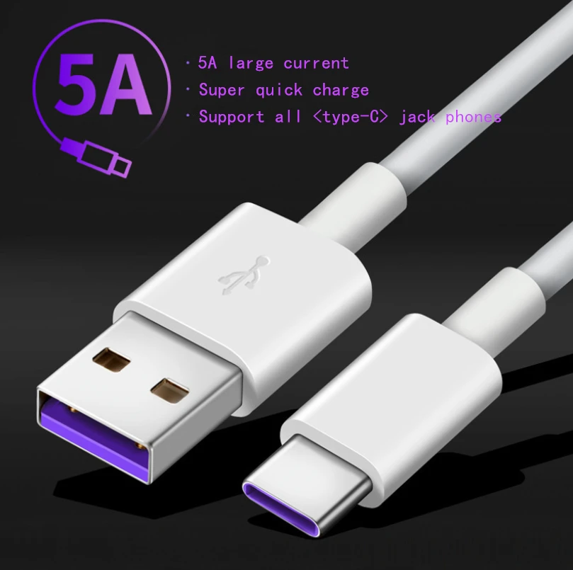 

100pcs For Huawei USB 5A Type C Cable P30 P20 Pro lite Mate20 10 Pro P10 lite USB 3.1 Type-C Original Super charge Charger Cable