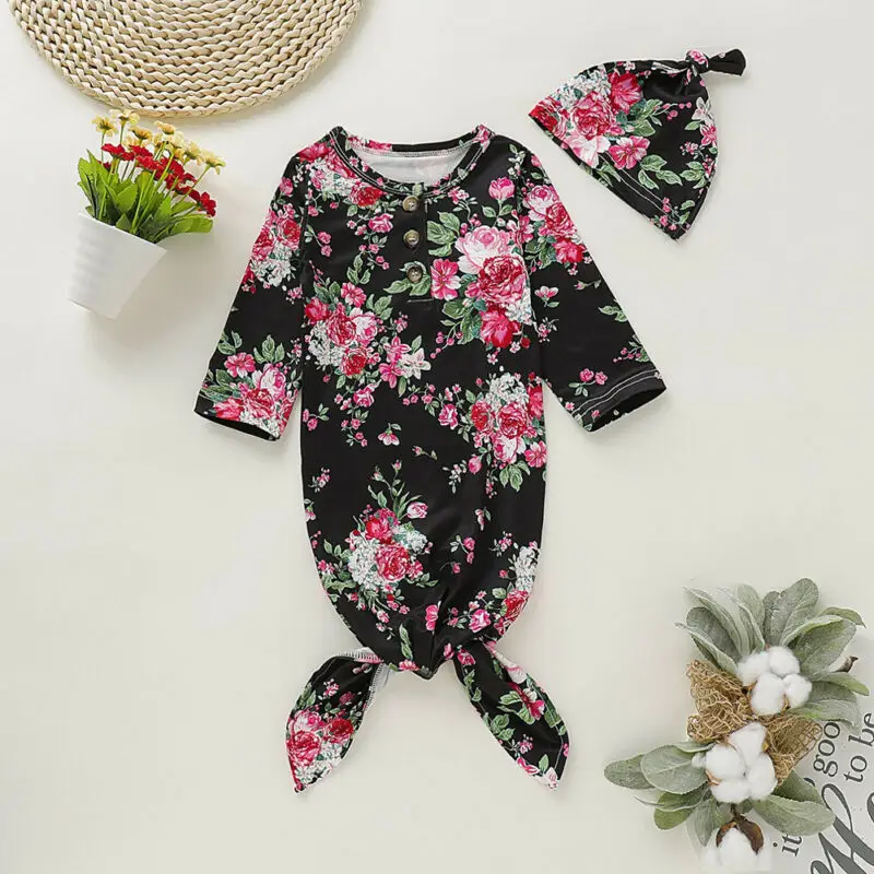 

2019 Newborn Swaddle Blanket Baby Boys Girl Sleeping Bag Wrap Hat Cloth Floral Printed Long Sleeve O Neck Sleeping Bags 13Styles