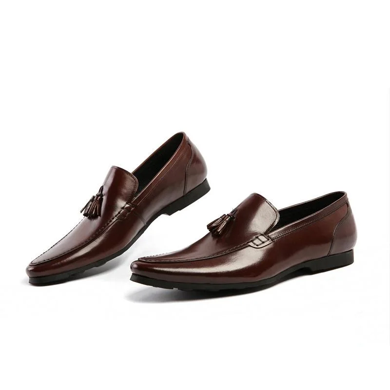

Мужские лоферы с острым носком модная повседневная обувь с кисточками, деловая, для офиса, работы мужская обувь Genuin кожи без шнуровки на каждый день вечерние Туфли под платье