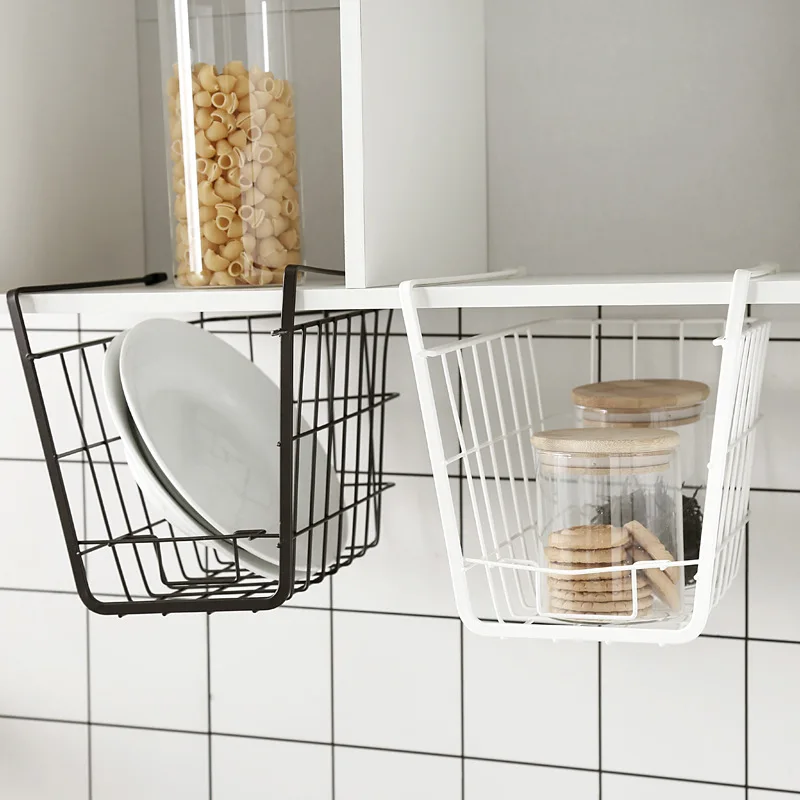 Rectangular Undershelf Storage Basket Snug Fit Arms Iron Wire