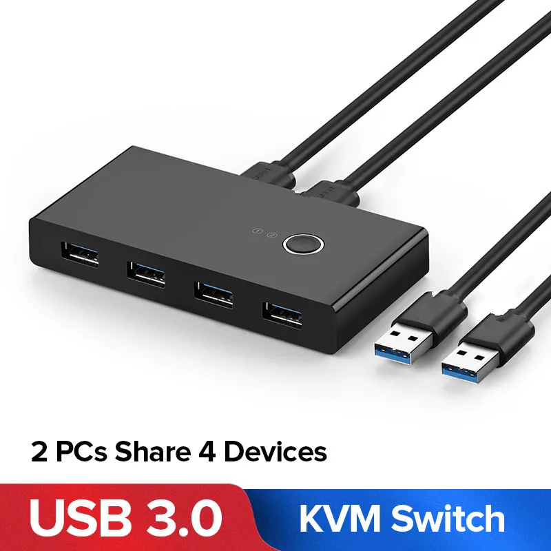 

USB KVM Switch Box USB 3.0 2.0 Switcher 2 Port PCs Sharing 4 Devices for Keyboard Mouse Printer Monitor with 2 USB Cables