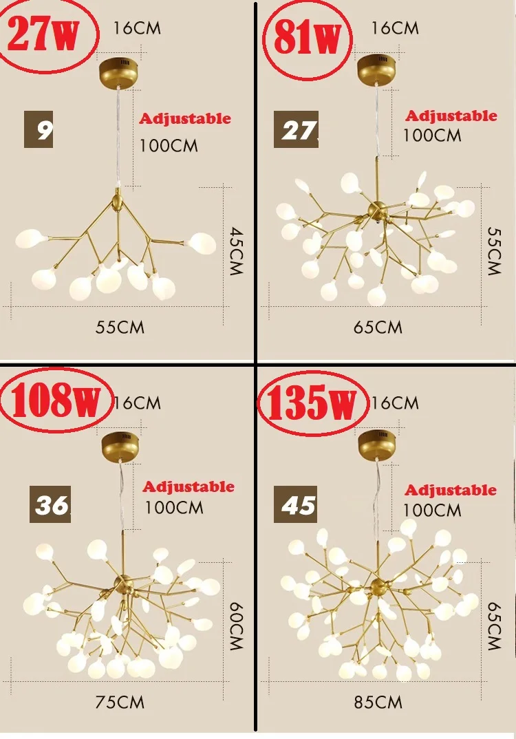 Heracleum Chandelier Tree Leaf Branch firefly Chandelier Lighting Living room Bedroom Kitchen island Chandelier Suspension Lamp