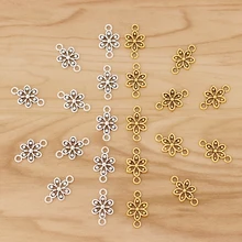 

60 Pieces Antique Gold/Silver Color Flower Connector Charms for Bracelet Jewellery Making Accessories 17x10mm