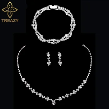 

TREAZY Simple Bridesmaid Bridal Jewelry Sets Rhinestone Crystal Choker Necklace Earrings Bracelet Wedding Jewelry Sets for Women